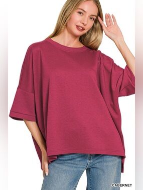 Zenana Full Size Scuba Round Neck Top With Side Slits Plus Size